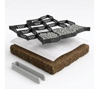 Florade Kit de stabilisation du sol - 4 grilles géogitaires 67,6 m² + non-tissé de drainage 90 m² + 60 ancrages - HDPE transportable jusqu'à 3,5 t, perméable à l'eau et résistant aux UV - pour allée