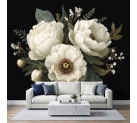 Floral Classique Papier Peint Panoramique 400L x 280H cm, Rustique Vintage Plants Floral Pivoine Fresque Murale Papier Peint - Intérieure Noir Poster Tableaux pour Salon Chambre à Coucher Maison