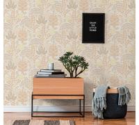 Floral Papier Peint Avec Feuilles Dans Style Rétro Léger Structuré, Mat - Blanc,