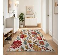 Floral Tapis Couloir 80 x 300 cm Rouge Blanc Passage Cuisine Antidérapant Lavable en Machine, Vignes Bohèmes & Botanique Vibrante Doux Long Carpet Descente de Lit Chambre Adulte Poil Ras Rug, Chambre