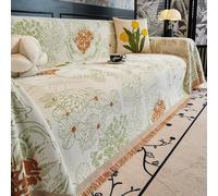 Florale De Luxe Jeté De Canapé en Chenille Vintage avec Glands | Coussin Lavable, Protection De Canapé, Décoration D'intérieur, Couverture For Sectionnelle En Forme De L(Green,180x180cm)