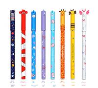 FloraVigo Lot de 8 stylos à bille effaçables à encre effaçable - Noir, bleu, orange, vert, rose, bleu clair, magenta, violet, diamètre de la pointe 0,7 mm