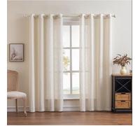 Floraweg Rideaux semi-transparents en poly-lin texturé avec plis croisés, rideaux unis avec œillets, beige, 132 x 160 cm