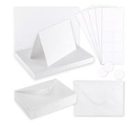 Florence Cartes et Enveloppes Papier Cartonné Blanc A6 100 Pcs - avec 50 Autocollants Ronds ⌀ 6 cm - Cartes Vierges pour Invitations, Faire Part de Mariage et Cartes Postales