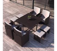 Florida salon de jardin encastrable marron-blanc 8 places