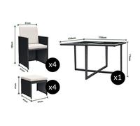 Florida table et chaises 8 places en résine tressée noir et blanc