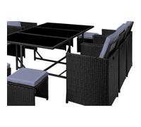 Florida table et chaises 10 places en résine tressée noir et gris