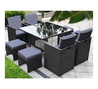Florida table et chaises 8 places en résine tressée noir et gris