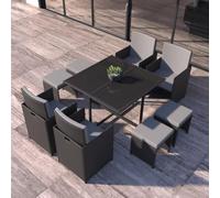 Florida table et chaises 8 places en résine tressée noir et gris