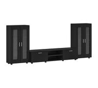 Florin Lot de 3 meubles TV avec tiroirs - En bois noir - Meuble mural mural - Meuble TV - Meuble bas - Meuble haut - Vitrine - Meuble de rangement