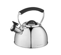 FLORINA ASTA Bouilloire (2,3 l) I Acier Inoxydable de Haute Qualité I Bouilloire à Sifflet I Poignée avec Silicone-Touch I Adaptée pour Plaque à Induction, Gazinière et Plaque Électrique I Argent