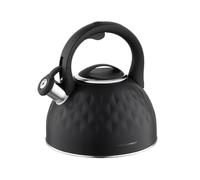 FLORINA Bouilloire (2,5 l) - En acier inoxydable - Avec poignée en silicone - Pour cuisinière à induction, cuisinière à gaz et électrique - Couleur : noir