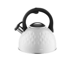 FLORINA Bouilloire (2,5 l) | Tetera en acier inoxydable DIAMANTE | Hervidor à sifflet avec poignée en silicone | Bouilloire pour cuisinière à induction, à gaz et électrique | Couleur : Blanc
