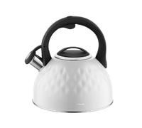 FLORINA Bouilloire DIAMANTE en Acier Inoxydable (2,5 L) | Sifflet et Poignée en Silicone | Pour Cuisinière à Induction, Gaz et Électrique | Blanc