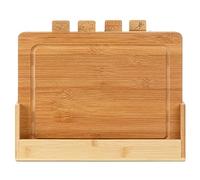 FLORINA Ensemble de 4 Planches a Découper en Bambou avec Support CHEF I Planches Naturelles avec Rigoles pour Jus I Antibactériennes I Planches Universelles pour Fromage, Viande, Fruits, Légumes