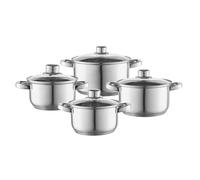 FLORINA - Ensemble de Casseroles (Lot de 8) I Casserole Inox POLPO I Pour Induction, Gaz I Avec Couvercle en Verre I Batterie de Cuisine I Acier Inoxydable