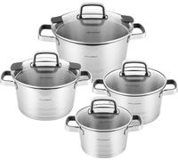 FLORINA Set de casseroles SMART I Set de 8 casseroles en acier inoxydable de haute qualité I Casseroles avec couvercle multifonctions et gobelet gradué I Poignées recouvertes de silicone I Idéal pour