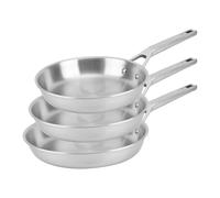 Florina Set Poêles en acier inoxydable LUCIDA | 20 CM, 24 CM, 28 CM | 3 pièces | Construction 3 couches | Noyau aluminium | Compatible four | Poignée ergonomique | Finition miroir | Tous feux