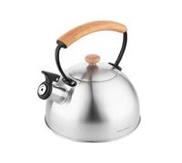 Florina Wooden Bouilloire à Induction, Retro Théière Bouilloire avec Sifflet, Toutes Cuisines, 2,3 L, Acier Inoxydable, Poignée en Bois, Poignée Cool Touch, Vintage, Pour Thé, Café, Couleur Inox