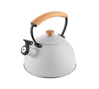 Florina Wooden Bouilloire à Induction, Retro Théière Bouilloire avec Sifflet, Toutes Cuisines, 2,3 L, Acier Inoxydable, Poignée en Bois, Poignée Cool Touch, Vintage, Pour Thé, Café, Gris