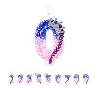 Floruvia 1 Bougie Chiffre Anniversaire, Bougie Gâteau Pailletée Numéro 0 avec Design Couronne Tresse en Violet Rose, pour Décoration Gâteau Anniversaire Jubilé