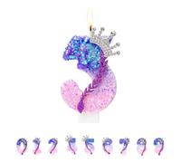 Floruvia Bougie Chiffre 1 Anniversaire, Bougie Gâteau Pailletée Chiffre 3 avec Design Couronne Tresse Violet Rose, pour Décoration Gâteau Anniversaire Jubilé