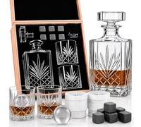 Flow Barware Coffret cadeau carafe à whisky et verres | Carafe à whisky 750 ml, lot de 2 verres à whisky | Pierres à whisky et boîte en bois | Coffret cadeau whisky pour homme