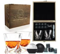 FLOW Barware Twist Verres à Whisky Ensemble de 2 et Coffret Cadeau Pierres à Whisky | Gobelets en Verre de Whisky | Verre à Whisky pour Scotch, Bourbon | Coffrets Cadeaux de Whisky pour Hommes