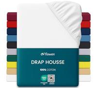 Flowen Drap Housse 160x190cm Jersey 100% Coton 150g/m² | Grand Bonnet 30cm Matelas Épais | Certifié Oeko-Tex Anti Acarien | Doux Élastique Respirant Lavable en Machine Linge de Lit (Blanc)