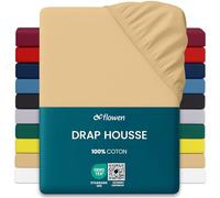Flowen Drap Housse 160x190cm Jersey 100% Coton 150g/m² | Grand Bonnet 30cm Matelas Épais | Certifié Oeko-Tex Anti Acarien | Doux Élastique Respirant Lavable en Machine Linge de Lit (Beige)