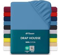 Flowen Drap Housse 160x190cm Jersey 100% Coton 150g/m² | Grand Bonnet 30cm Matelas Épais | Certifié Oeko-Tex Anti Acarien | Doux Élastique Respirant Lavable en Machine Linge de Lit (Bleu Marine)