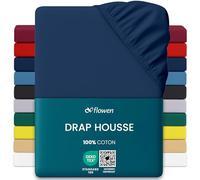 Flowen Drap Housse 160x190cm Jersey 100% Coton 150g/m² | Grand Bonnet 30cm Matelas Épais | Certifié Oeko-Tex Anti Acarien | Doux Élastique Respirant Lavable en Machine Linge de Lit (Bleu Foncé)