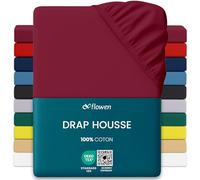 Flowen Drap Housse 160x190cm Jersey 100% Coton 150g/m² | Grand Bonnet 30cm Matelas Épais | Certifié Oeko-Tex Anti Acarien | Doux Élastique Respirant Lavable en Machine Linge de Lit (Bordeaux)