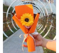 Floweringbeter Bouquet de fleurs de savon subtilement parfumé avec détails de tournesol pour bureau, coiffeuse ou entrée (orange)