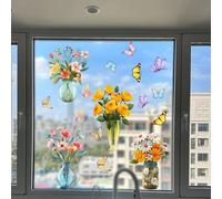 Floweringbeter Lot de 4 autocollants de fenêtre pour vase floral avec papillons pour la décoration de fenêtre de la maison, du bureau, réutilisables, pas de colle nécessaire, adhérence statique
