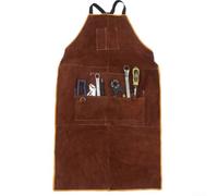 Floweringbeter Tablier de soudage en cuir de vachette résistant à la chaleur et aux flammes pour soudeur, forgeron, menuisier - Très résistant avec sangles réglables (marron foncé)