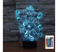 FLRXHK Ganesha Veilleuse illusion 3D tactile lampe de bureau avec télécommande 16 couleurs optique USB LED veilleuse pour enfants cadeau décoration de chambre