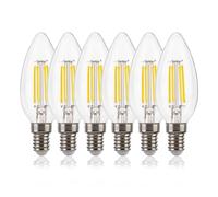 FLSNT E14 LED Light Bulb 40W Equivalent, 5.5W C35 LED Filament Small Screw in Light Bulbs, 750LM SES E14 Candle Bulb 4000K Cool White, Clear Glass, Non-Dimmable, Pack of 6