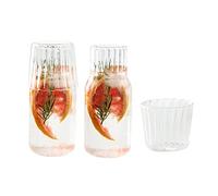 Flueyer Lot de 2 carafes à eau de chevet en verre de 591 ml avec gobelet en verre, carafe de nuit en verre, bouteille de bain de bouche, pichet de jus transparent pour cuisine, chambre à coucher ou