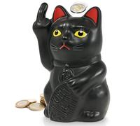 Fluffy Dreams Angry Cat - Tirelire avec Doigt d'honneur - en Forme de Chat malodorant - Cadeau pour Les Amateurs de Chats d'angle - Couleur : Noir Mat - Dimensions : Environ 16 cm