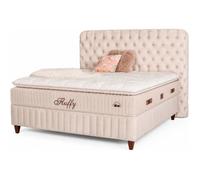 Fluffy Lit Boxspring avec Coffre, Lit Double Capitonné, Tête de Lit, Matelas Orthopédique 7 Zones avec Surmatelas (Beige, 180x200)