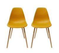AltoBuy FLUK - Lot de 2 Chaises Polypropylène Jaune et Bois