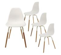 FLUK - Lot de 4 Chaises Polypropylène Blanc et Bois