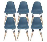 Lot de 6 Chaises Polypropylène Bleu et Bois - FLUK -