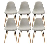 FLUK - Lot de 6 Chaises Tissu Gris Chiné Clair et Bois