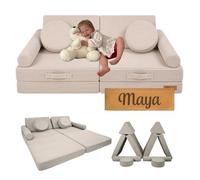 Flumi Canapé Enfant modulable 10 pièces avec prénom (Velours côtelé Beige)