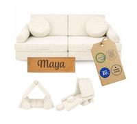 Flumi Canapé Enfant modulable 10 pièces avec prénom (Velours côtelé crème)