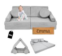 Flumi Canapé Enfant modulable 10 pièces avec prénom (Velours côtelé Gris)
