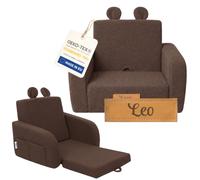 Flumi Fauteuil Enfant Mousse Convertible personnalisé 2 en 1 avec prénom, canapé Enfant dépliable pour Chambre bébé ou Enfant, Housse Amovible Lavable (bouclé Marron)