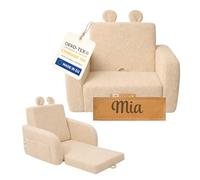 Flumi Fauteuil Enfant Mousse Convertible personnalisé 2 en 1 avec prénom, canapé Enfant dépliable pour Chambre bébé ou Enfant, Housse Amovible Lavable (bouclé Beige)